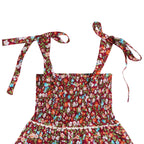 Fuchsia Floral Smocked Strappy Dress