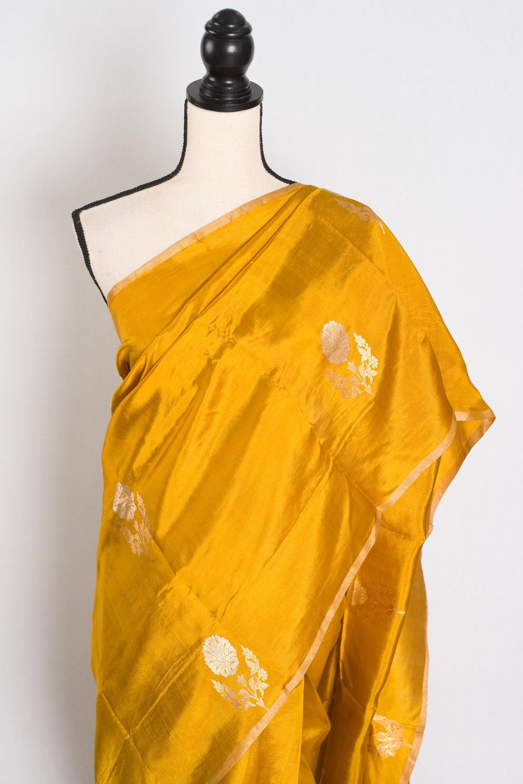 Geeta : Golden Yellow & Gold Banarasi Katan Silk Saree | Lightweight Bridal Wea