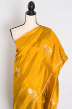 Geeta : Golden Yellow & Gold Banarasi Katan Silk Saree | Lightweight Bridal Wea