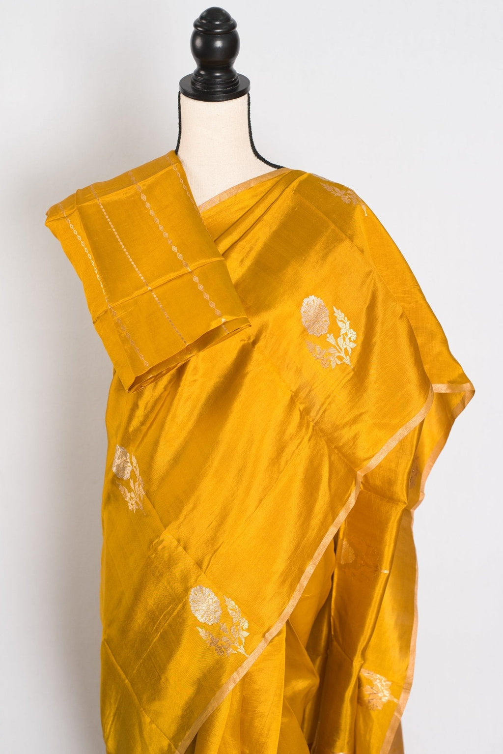 Geeta : Golden Yellow & Gold Banarasi Katan Silk Saree | Lightweight Bridal Wea