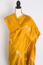Geeta : Golden Yellow & Gold Banarasi Katan Silk Saree | Lightweight Bridal Wea