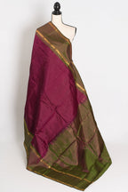 Giri: Maroon and Green Kanjivaram Silk Saree with Thread Work and No Zari