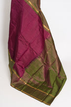 Giri: Maroon and Green Kanjivaram Silk Saree with Thread Work and No Zari