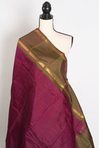 Giri: Maroon and Green Kanjivaram Silk Saree with Thread Work and No Zari