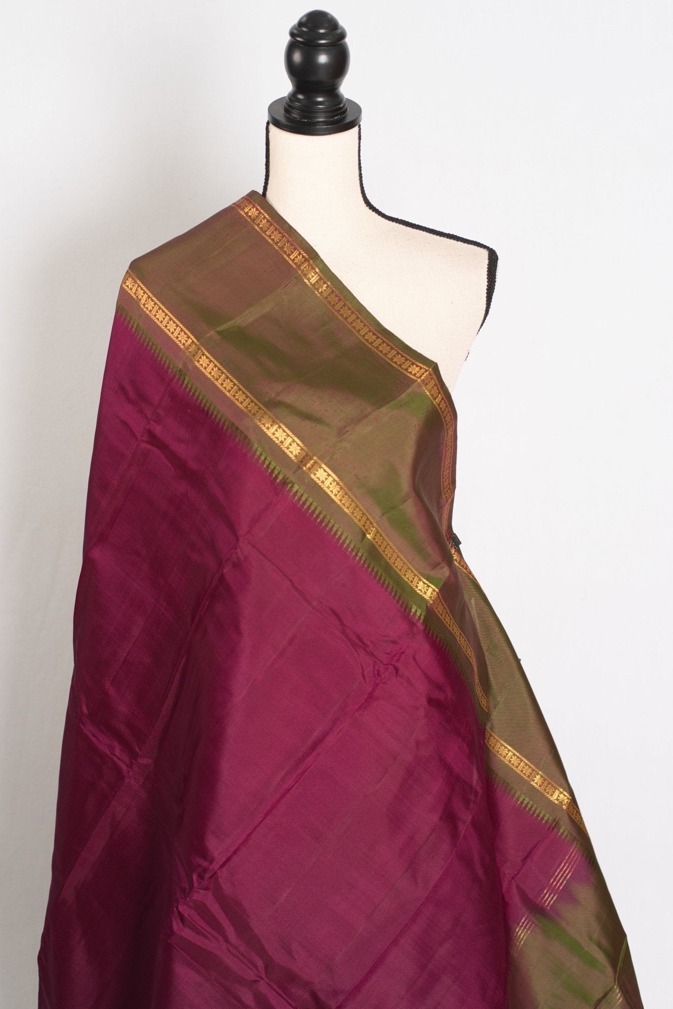 Giri: Maroon and Green Kanjivaram Silk Saree with Thread Work and No Zari