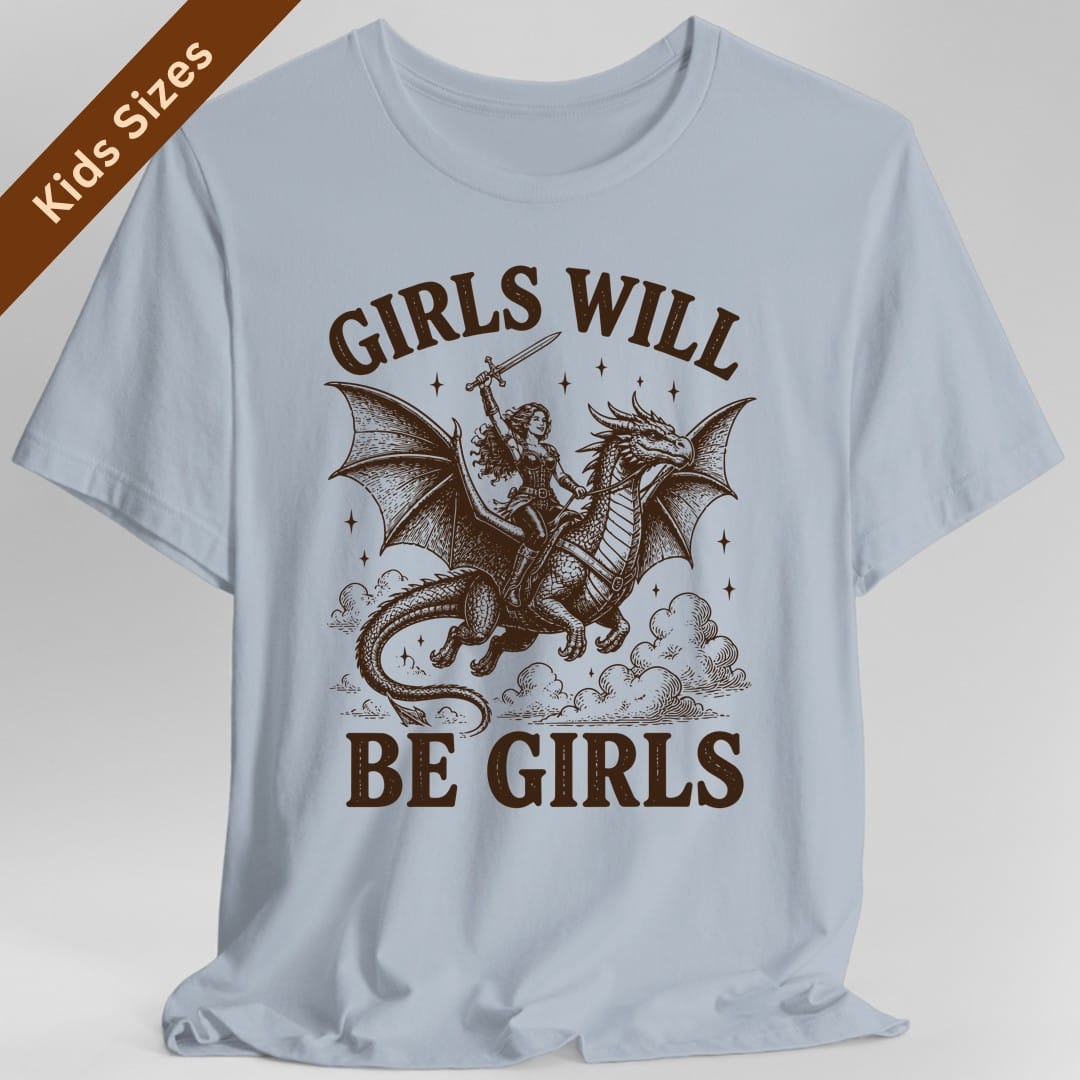 Girls Will Be Girls Riding Dragon Kids T-Shirt