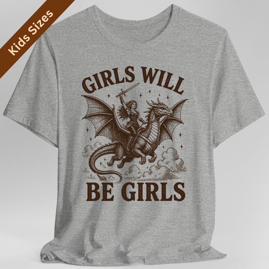 Girls Will Be Girls Riding Dragon Kids T-Shirt