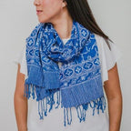 Handmade Batik Scarf, Blue White, Cotton Fabric, Butterfly