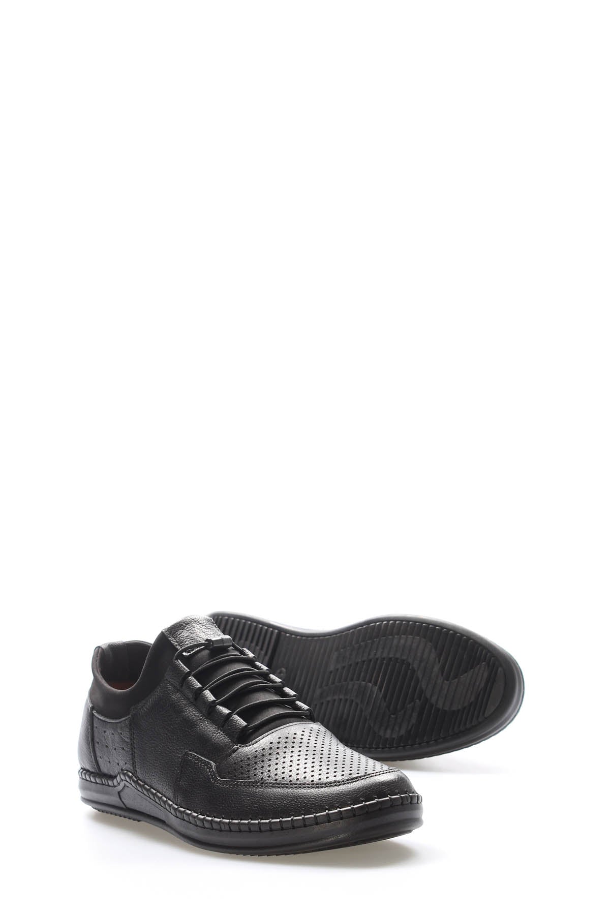 Black Perforated-Toe Leather Sneakers for Men | Wessi