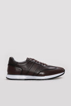Dark Brown Leather Panel Sneakers for Men | Wessi