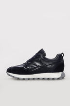 Navy Suede-Textured Leather Running Sneakers for Men | Wessi