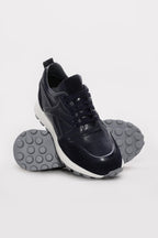 Navy Suede-Textured Leather Running Sneakers for Men | Wessi