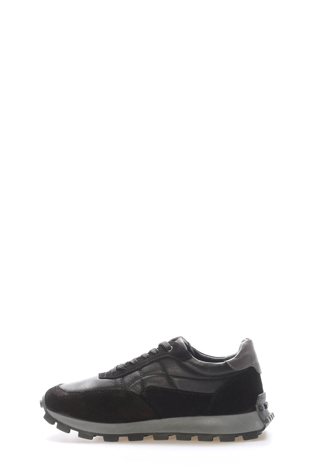 Black Leather Lug-Sole Sneakers for Men | Wessi
