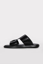 Black Embossed Leather Double-Strap Sandals for Men | Wessi