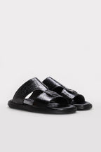 Black Embossed Leather Double-Strap Sandals for Men | Wessi