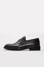 Dark Brown Textured Leather Penny Loafers for Men | Wessi