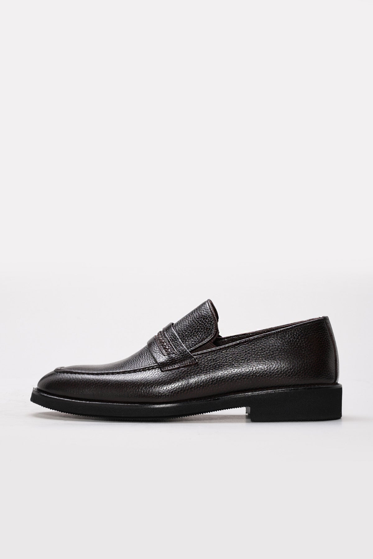 Dark Brown Textured Leather Penny Loafers for Men | Wessi