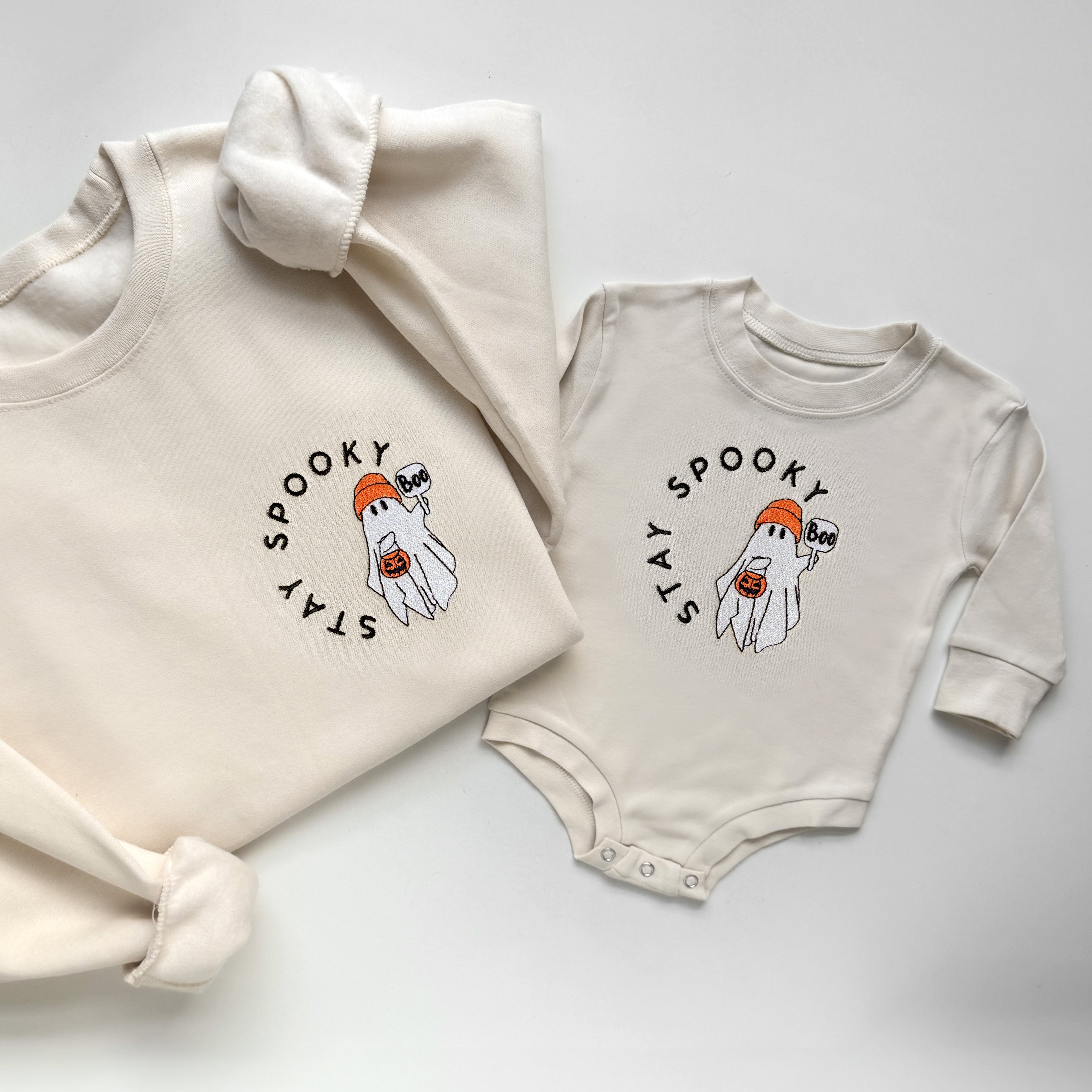 Stay Spooky Ghost Embroidered Matching Sweatshirts