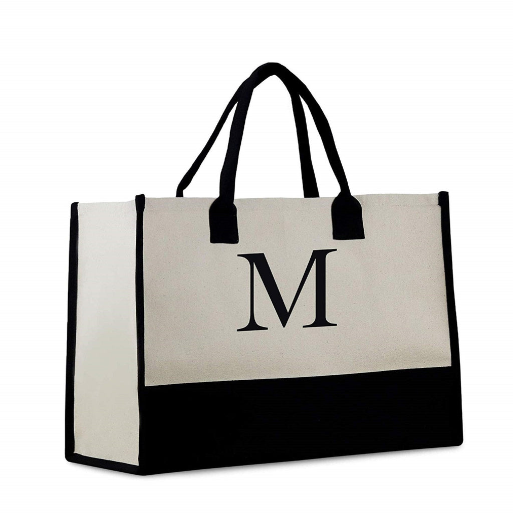 Personalized Cotton Canvas Beach Tote Bag Monogram Tote Bag Initial Canvas Tote Bridesmaid Gift Tote Custom Beach Bag Gift for Her A-Z