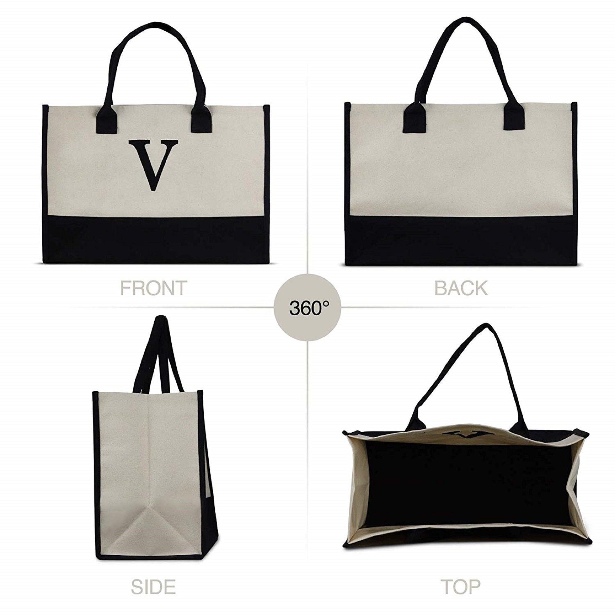 Tote bag aesthetic Embroidery Initial Monogram Large Tote Bag , 100% Cotton Canvas, Bridesmaid Bachelorette Gift Navy