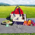 Tote bag aesthetic Embroidery Initial Monogram Large Tote Bag , 100% Cotton Canvas, Bridesmaid Bachelorette Gift Navy