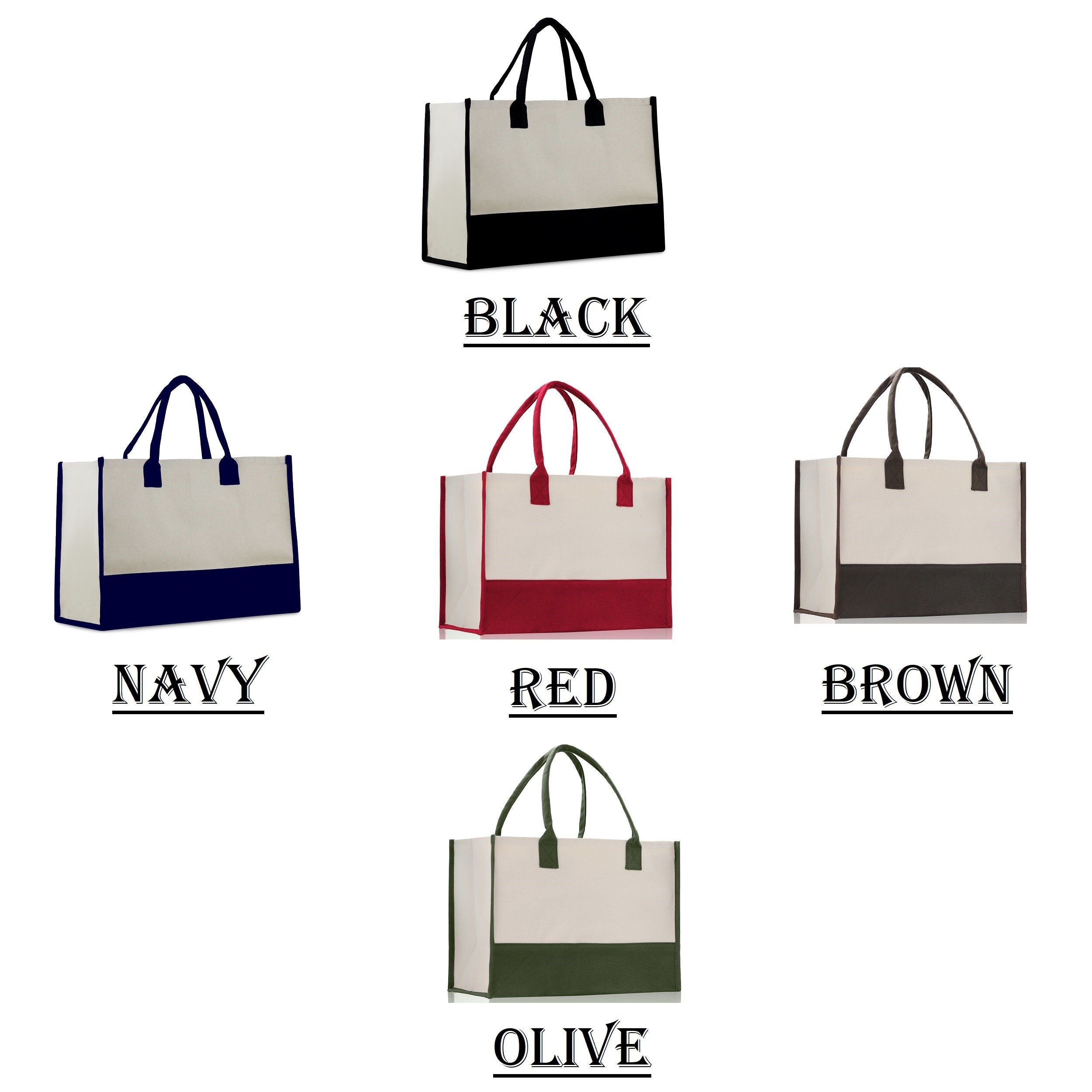 Graduation Gift Customized Embroidered Name Tote Bag 100% Cotton Canvas and Chic Personalized Tote Bag, Beach Bag, Bridesmaid Bag - Black