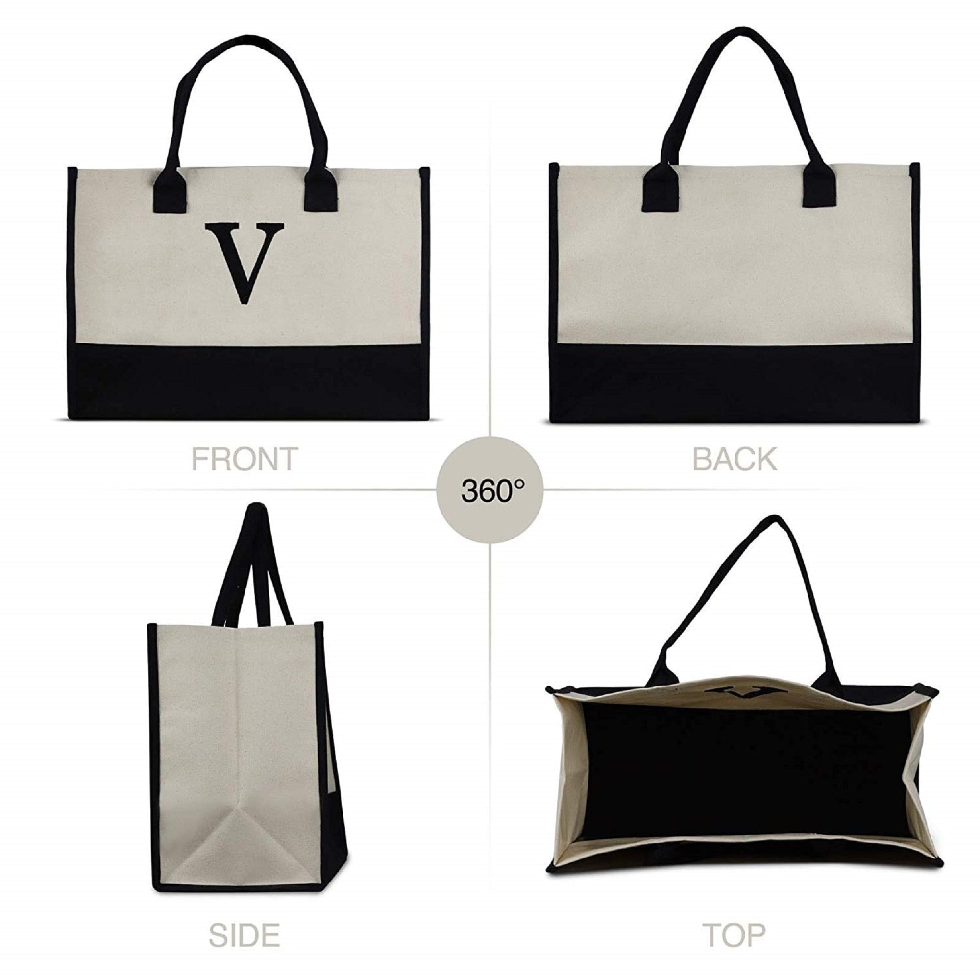 Cute tote bag Monogram Tote Bag with Initial 100% Cotton Canvas and a Chic Personalized Monogram, Beach Bag, Bridesmaid Bag Black