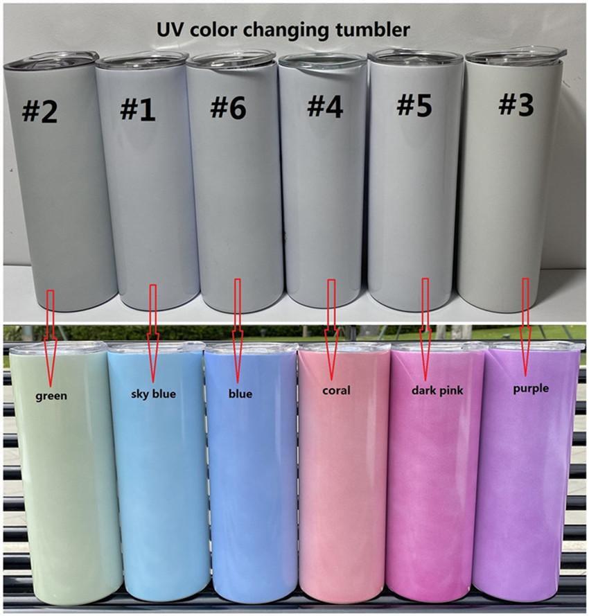 UV Color Changing & Glows Green In Dark  Combo sublimation Blank Stainless 20oz Straight Skinny Tumblers w Lid & Straw BPA Free