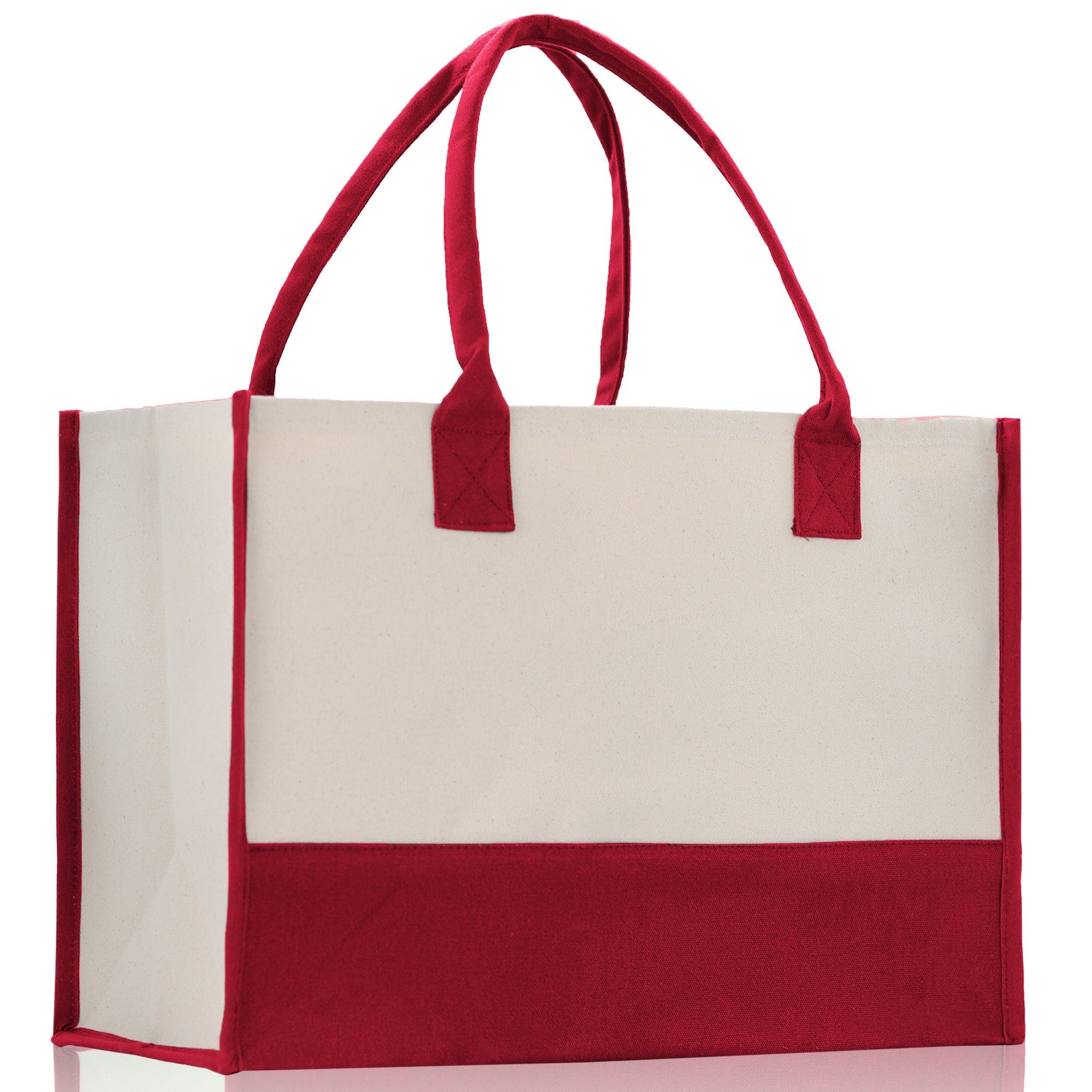 Customized Embroidered Name Tote Bag 100% Cotton Canvas and a Chic Personalized Tote Bag, Beach Bag, Market Bag, Bridesmaid Bag - Red