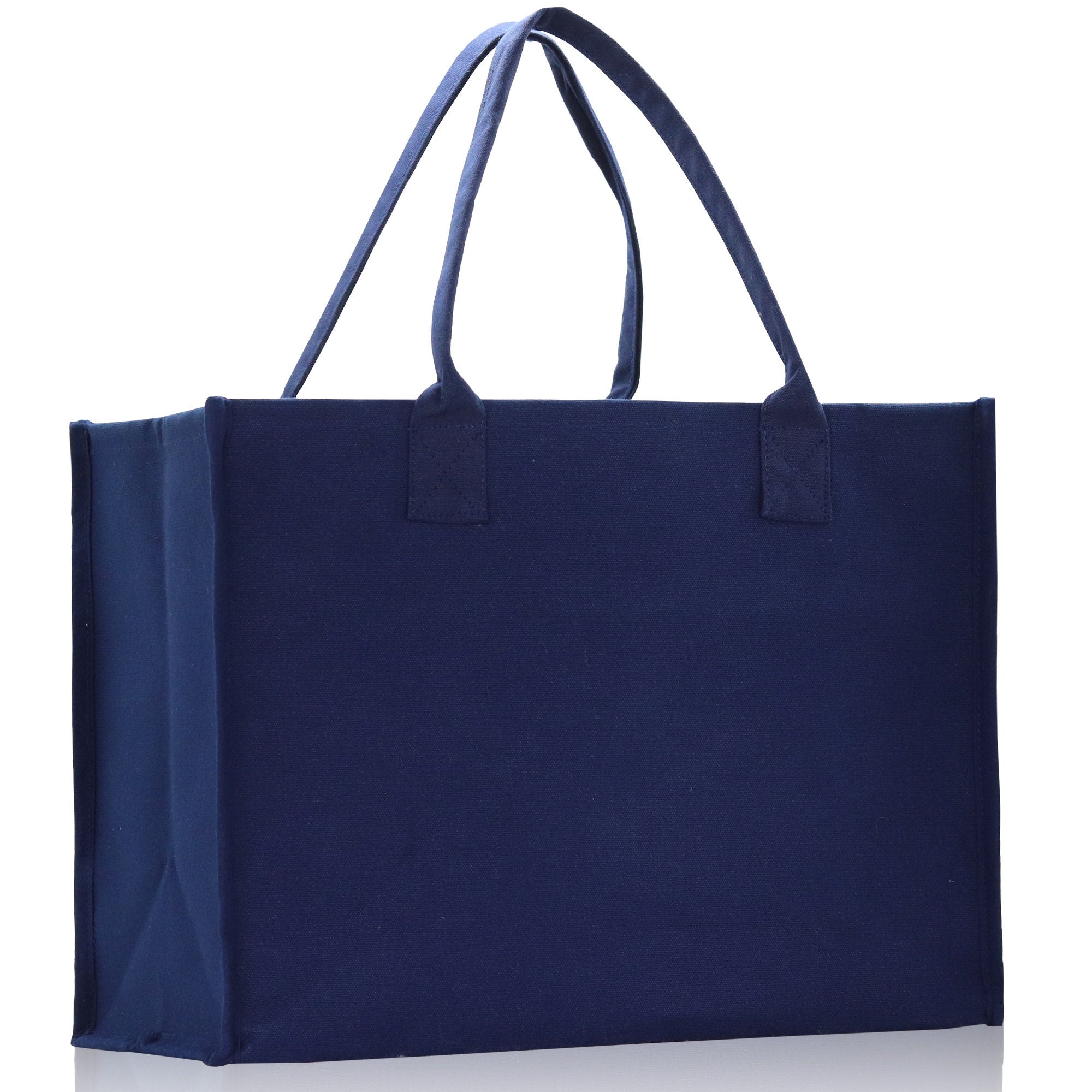 Customized Embroidered Name Tote Bag 100% Cotton Canvas and a Chic Personalized Tote Bag, Beach Bag, Market Bag, Bridesmaid Bag - Navy
