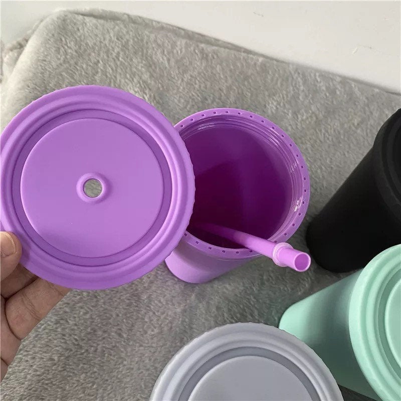 Summer Pastel Tapered Cup Blank Cups Tumblers, 24 oz Matte Tumblers, Double Wall Acrylic Tumbler With Straw and Screw Lid BPA Free
