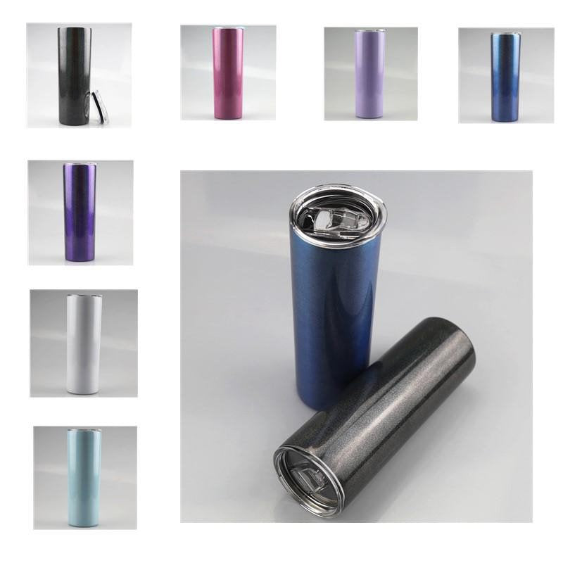 20oz Sublimation Blank Straight White Blue Purple Black Pink Stainless Glitter Sparkle Tumbler, Straw & lid