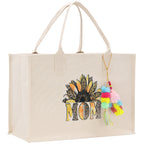 Mother's Day Tote Bag for Gift 100% Cotton Canvas Chic Tote Bag Cream, Black and Navy Color Options - Best Mom Ever - Blessed Mama - Mom