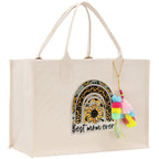 Mother's Day Tote Bag for Gift 100% Cotton Canvas Chic Tote Bag Cream, Black and Navy Color Options - Best Mom Ever - Blessed Mama - Mom