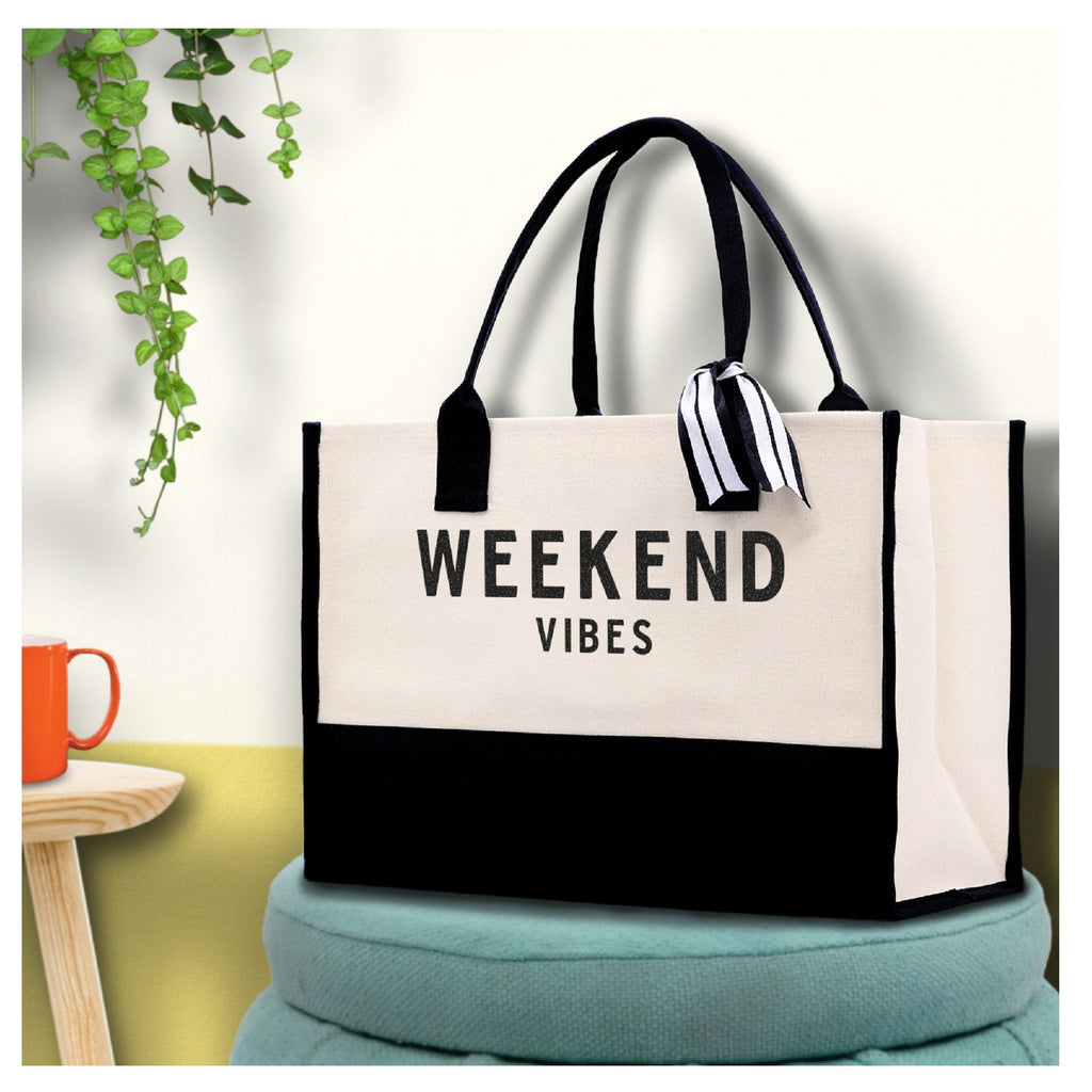 Weekend Vibes Beach Tote Bag - Large Chic Tote Bag - Gift for Her - Girls Weekend Tote - Weekender Bag - Weekend Tote - Weekend Vibes Bag