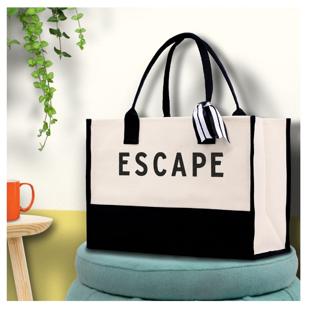 Escape Beach Tote Bag - Large Chic Tote Bag - Gift for Her - Weekender Bag - Weekend Tote - Girls Weekend Tote