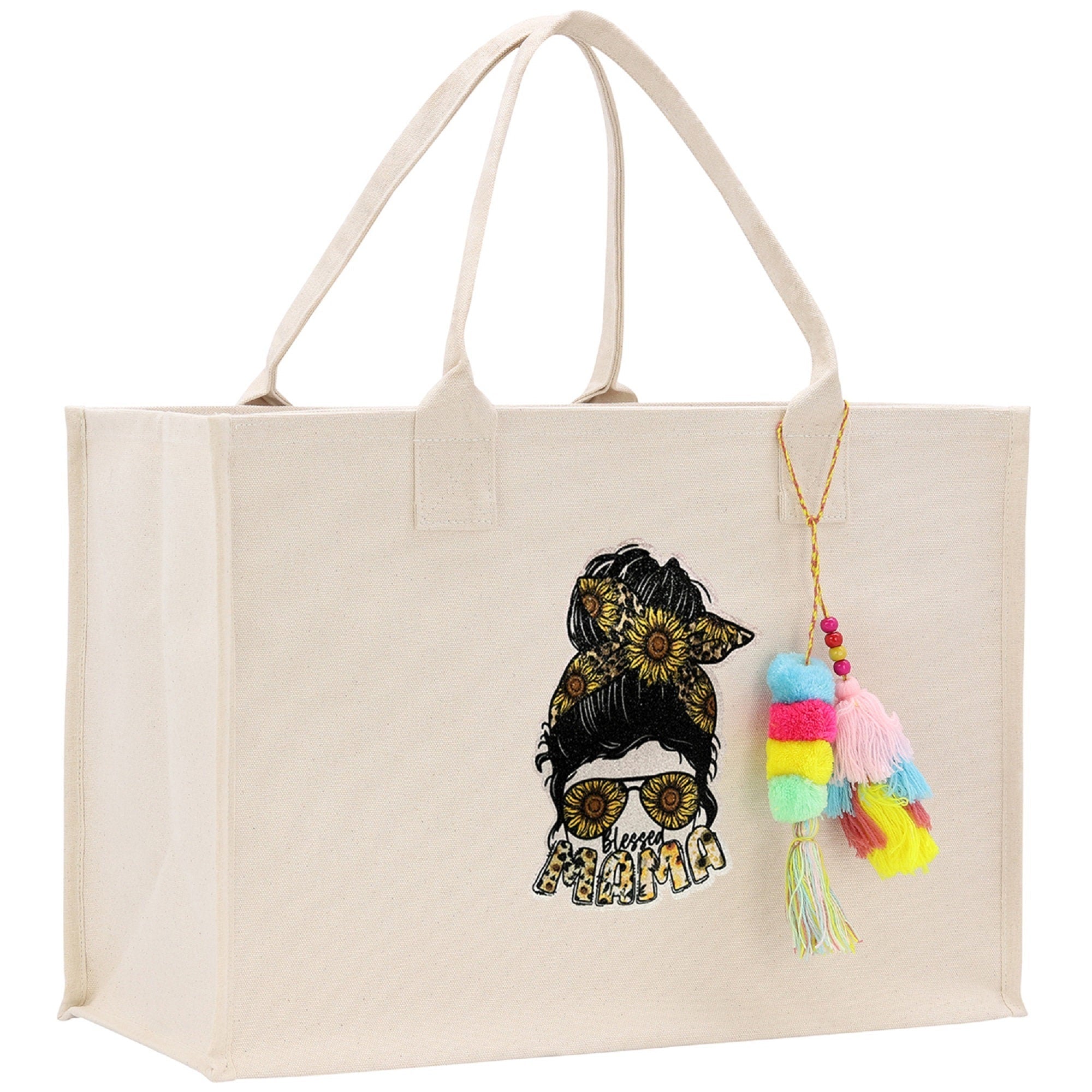 Mother's Day Tote Bag for Gift 100% Cotton Canvas Chic Tote Bag Cream, Black and Navy Color Options - Best Mom Ever - Blessed Mama - Mom