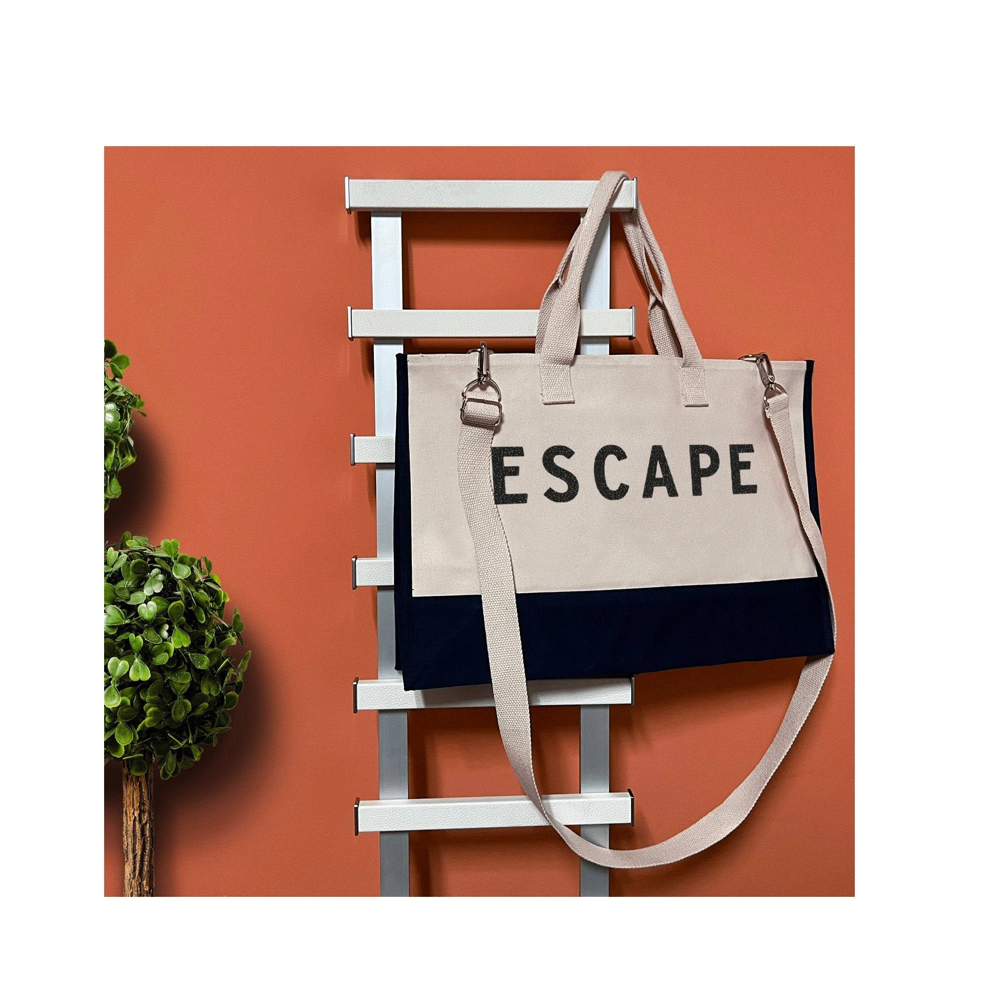 Escape Beach Tote Bag XL - Oversized Chic Tote Bag with Zipper and Inner Pocket -Gift for Her -Vacation Tote Bag -Weekender Bag -Travel Tote