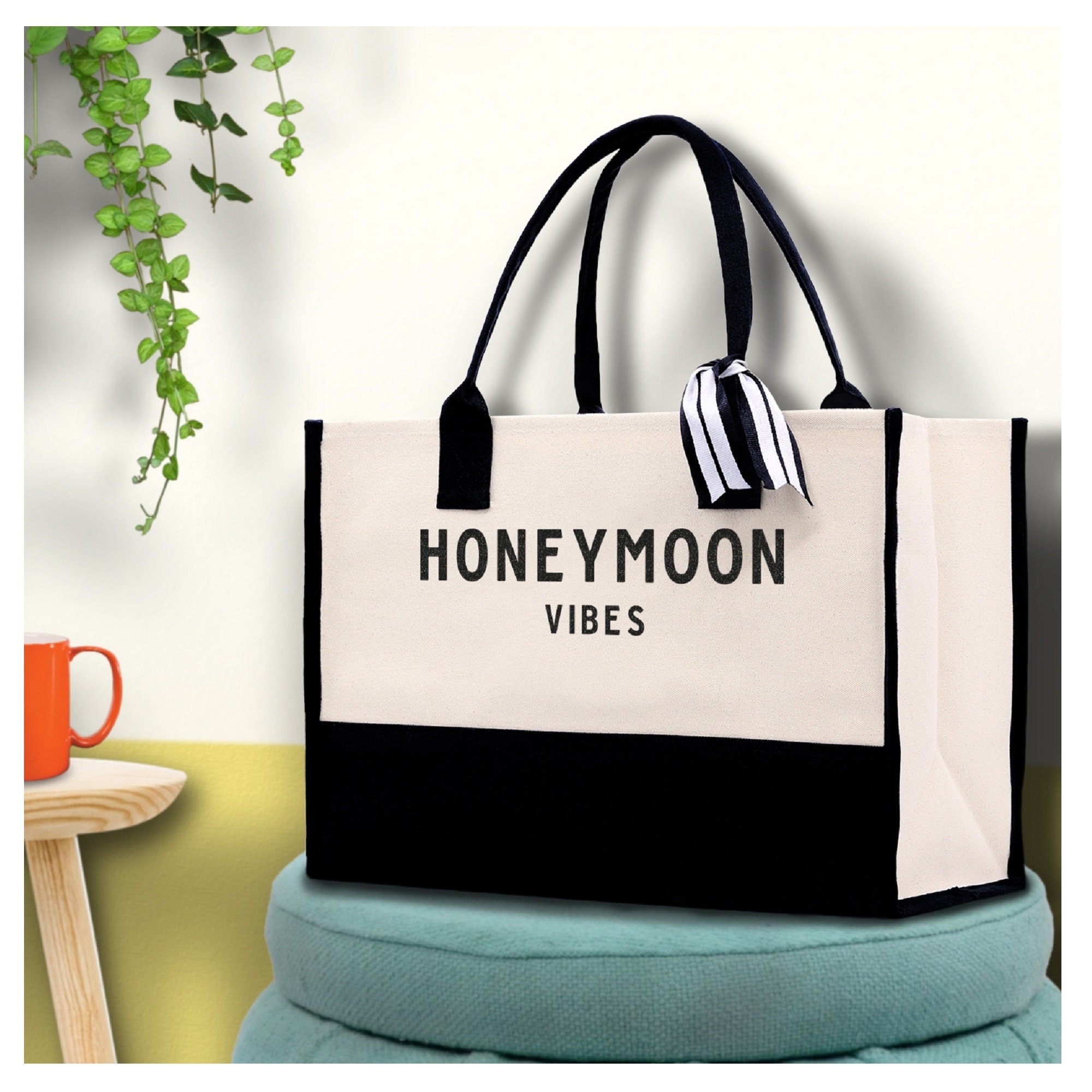 Honeymoon Vibes Beach Tote Bag - Large Chic Tote Bag - Gift for Her - Weekender Bag - Honeymooners Honeymoon Gifts Bridal Gift Newlyweds
