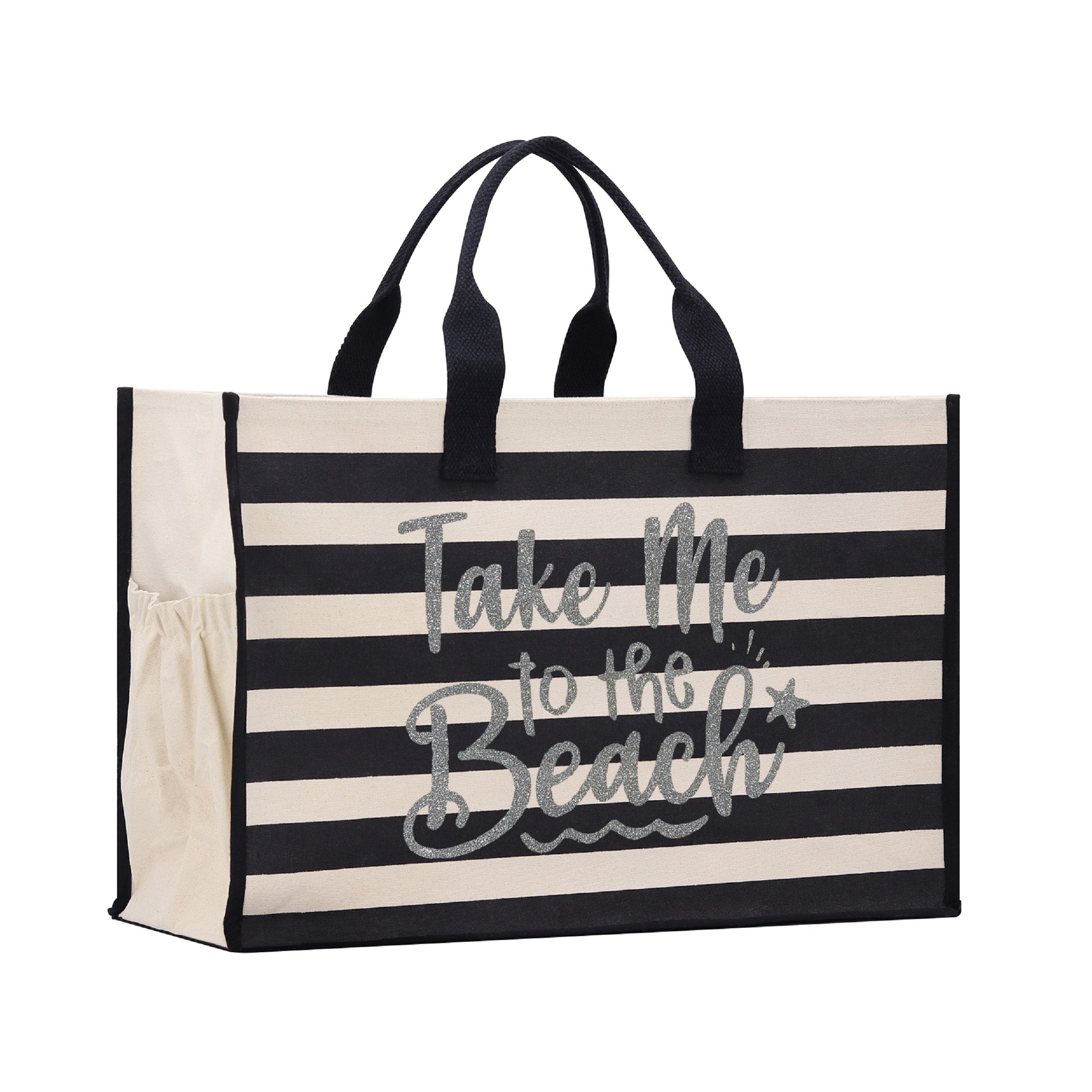 Take Me To The Beach Cabana Tote Bag XL - Oversized Chic Tote Bag with Zipper and Inner Pocket - Beach Bag for Women - Weekender Beach Tote