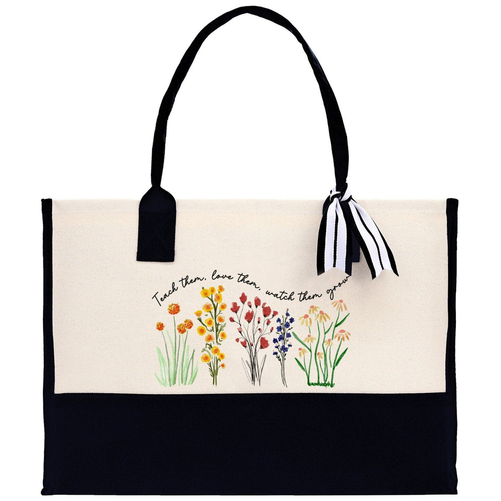 Teacher Floral Tote Bag Teacher Wildflower Graphic Tote Teacher Life Tote Bag Teacher Flower Bag Gift for Teacher Wildflower Book Bag