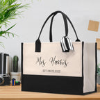 Mrs. Last Name Est Year Tote Bag Personalized Date Wedding Tote Bridal Shower Gift Honeymoon Gift Customized Wedding Gift Bridesmaid Gift