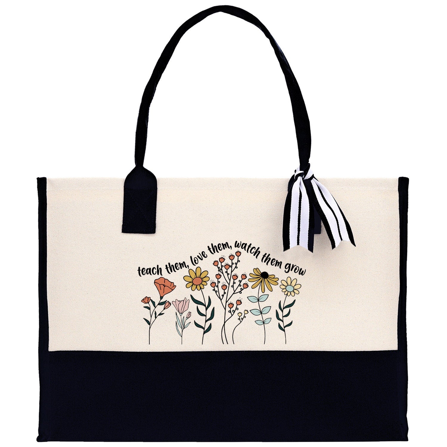 Teacher Floral Tote Bag Teacher Wildflower Graphic Tote Teacher Life Tote Bag Teacher Flower Bag Gift for Teacher Wildflower Book Bag