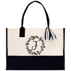Monogram Beach Canvas Tote Bag Initial Tote Bag Letter Tote Bag Birthday Gift Personalized Tote Bag Personalized Beach Bag Monogrammed Bag