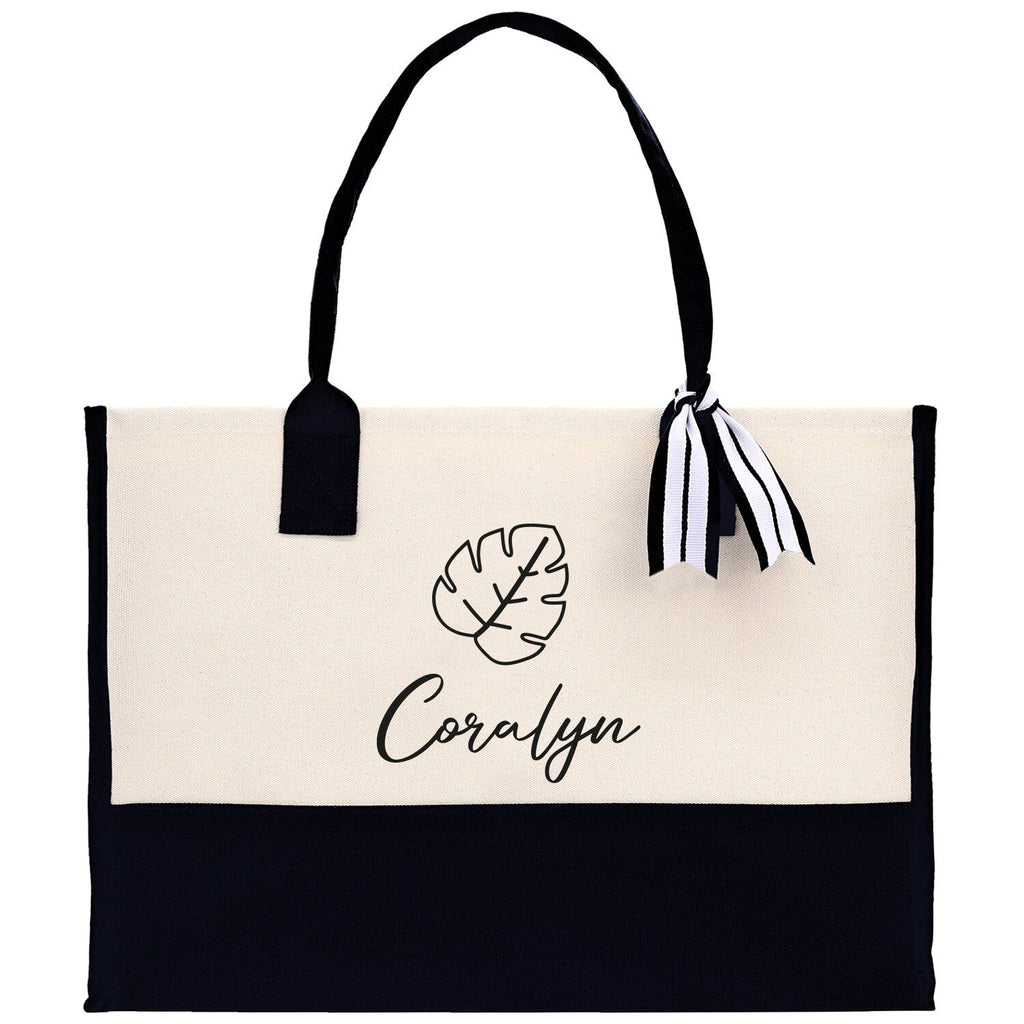 Tropical Leaf with Name Custom Wedding Tote Palm Leaf Bridesmaid Tote Bag Personalized Bride Gift Honeymoon Gift Wedding Bridal Party Gift