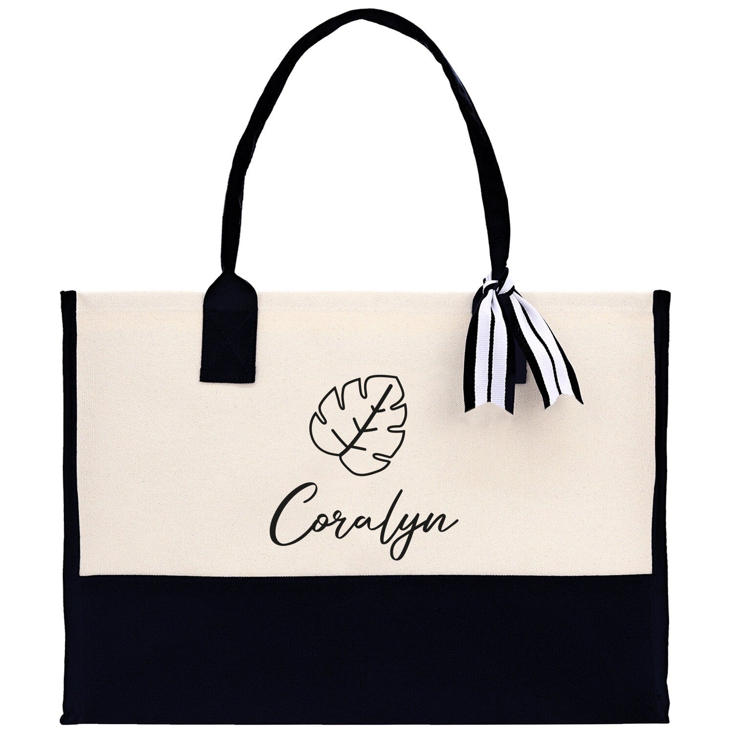 Tropical Leaf with Name Custom Wedding Tote Palm Leaf Bridesmaid Tote Bag Personalized Bride Gift Honeymoon Gift Wedding Bridal Party Gift