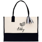 Tropical Leaf with Name Custom Wedding Tote Palm Leaf Bridesmaid Tote Bag Personalized Bride Gift Honeymoon Gift Wedding Bridal Party Gift
