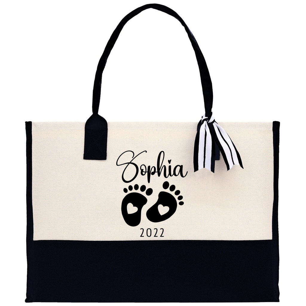 Baby Feet Personalized Name and Date Tote Bag for New Mom Pregnant Mom Shower Gift Baby Footprints Labor & Delivery Chick Tote Carrying Bag