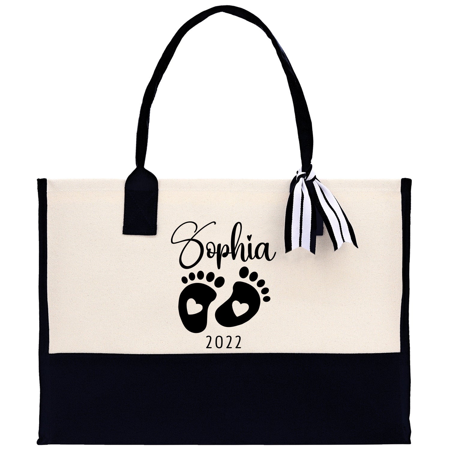 Baby Feet Personalized Name and Date Tote Bag for New Mom Pregnant Mom Shower Gift Baby Footprints Labor & Delivery Chick Tote Carrying Bag