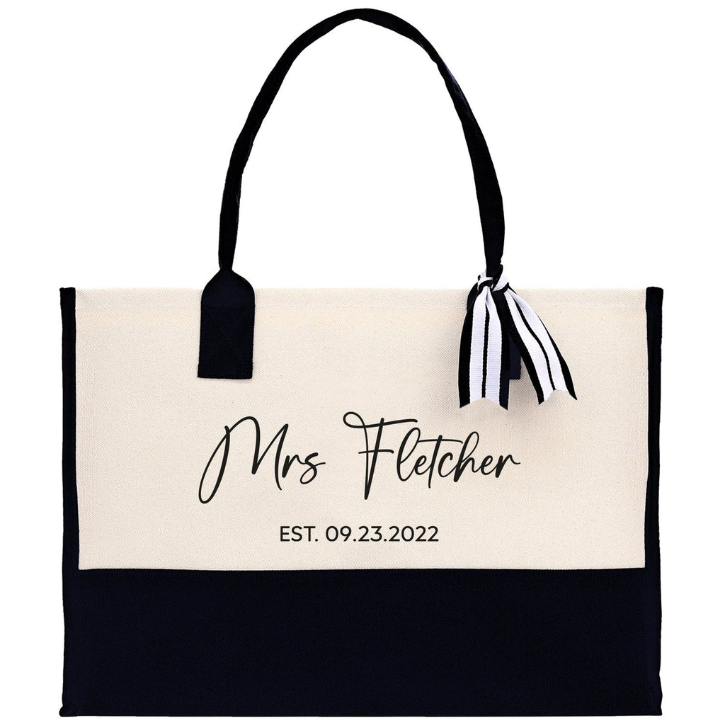 Mrs. Last Name Est Year Tote Bag Personalized Date Wedding Tote Bridal Shower Gift Honeymoon Gift Customized Wedding Gift Bridesmaid Gift